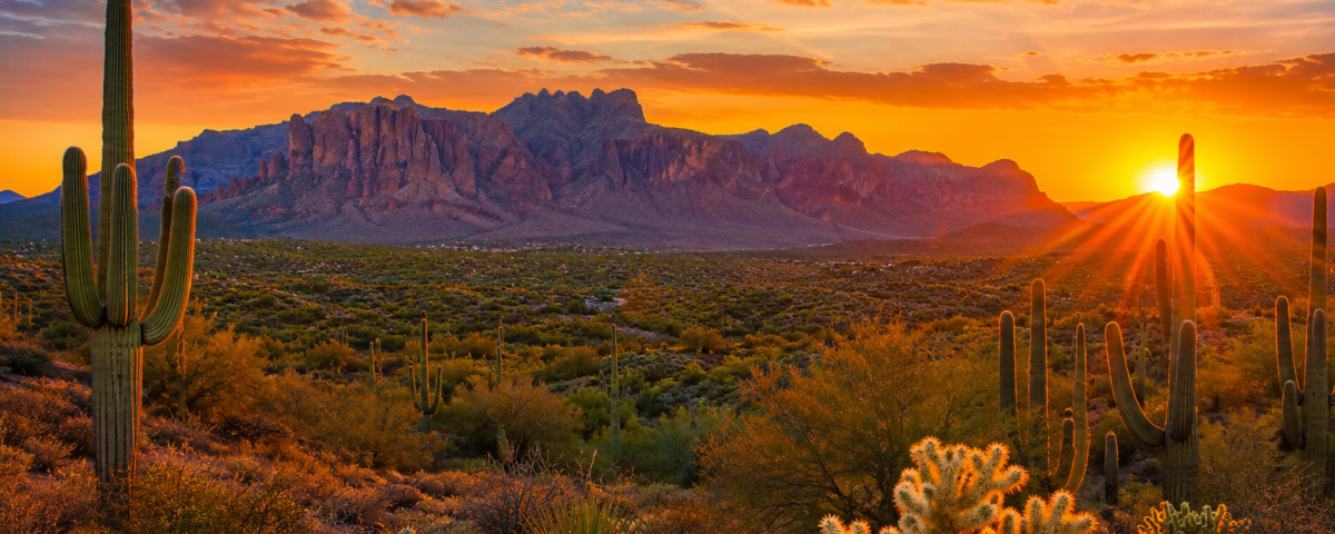 Sunrise over the Superstition Mountains near Apache Junction, Arizona