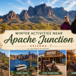 Winter activities near Apache Junction featuring the Superstition Mountains and desert scenery